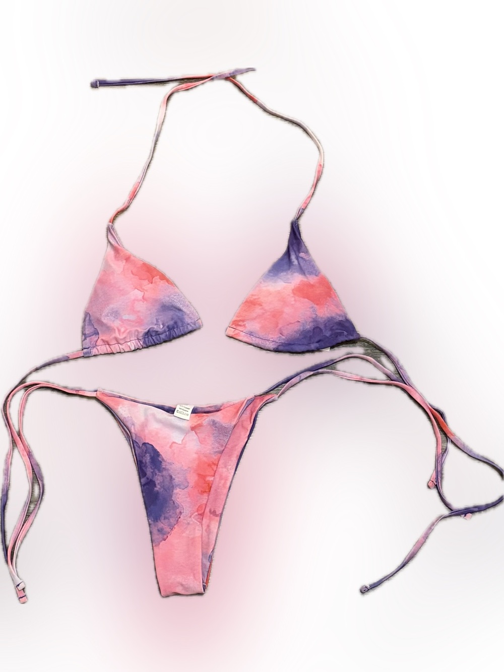 NWOT Pink & Purple Watercolor Triangle String Bikini